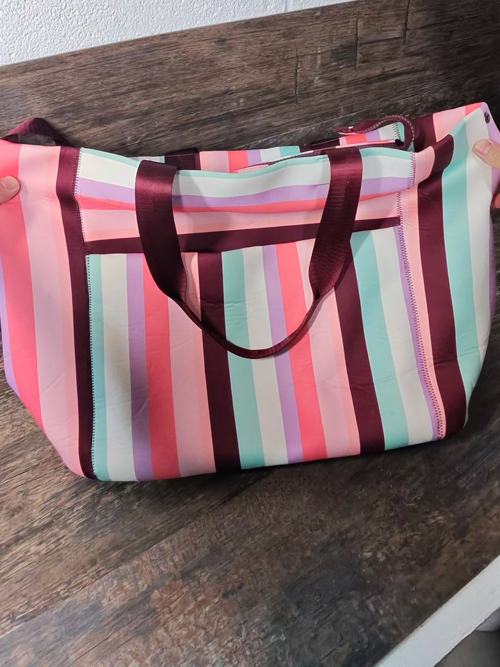 Shore Striped Beach Tote in Pink, Mint, Coral & Burgundy
